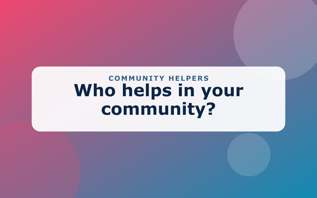 Cartoon community helpers including a doctor, firefighter, police officer, and teacher