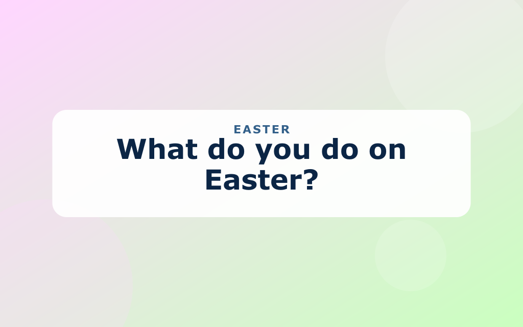 Cartoon Easter scene with a bunny, colorful eggs, and a chick