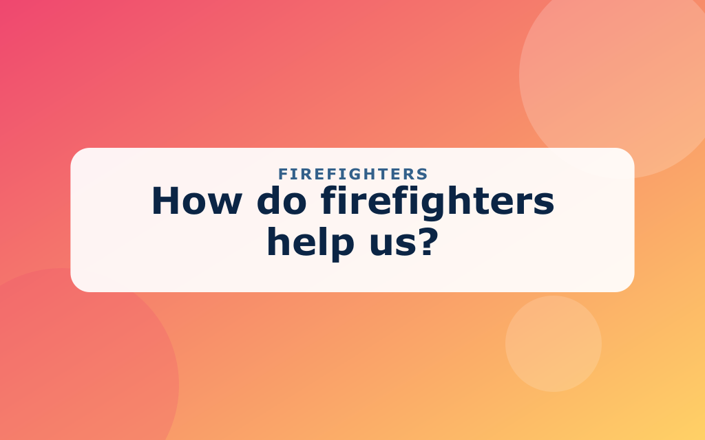 Cartoon firefighter with a red fire truck, hose, ladder, and Dalmatian