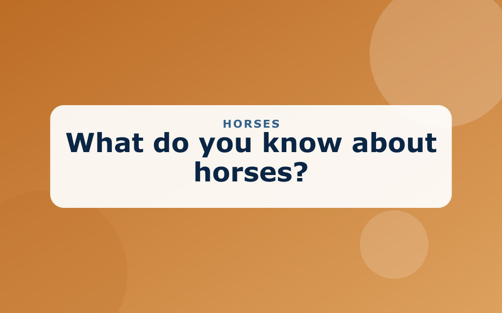 Cartoon horse with a mane in a field near a barn with hay