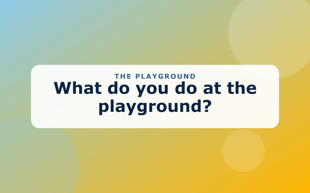 Cartoon playground with a slide, swings, seesaw, and sandbox