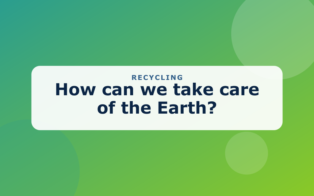 Cartoon kids sorting paper, bottles, and cans into recycling bins