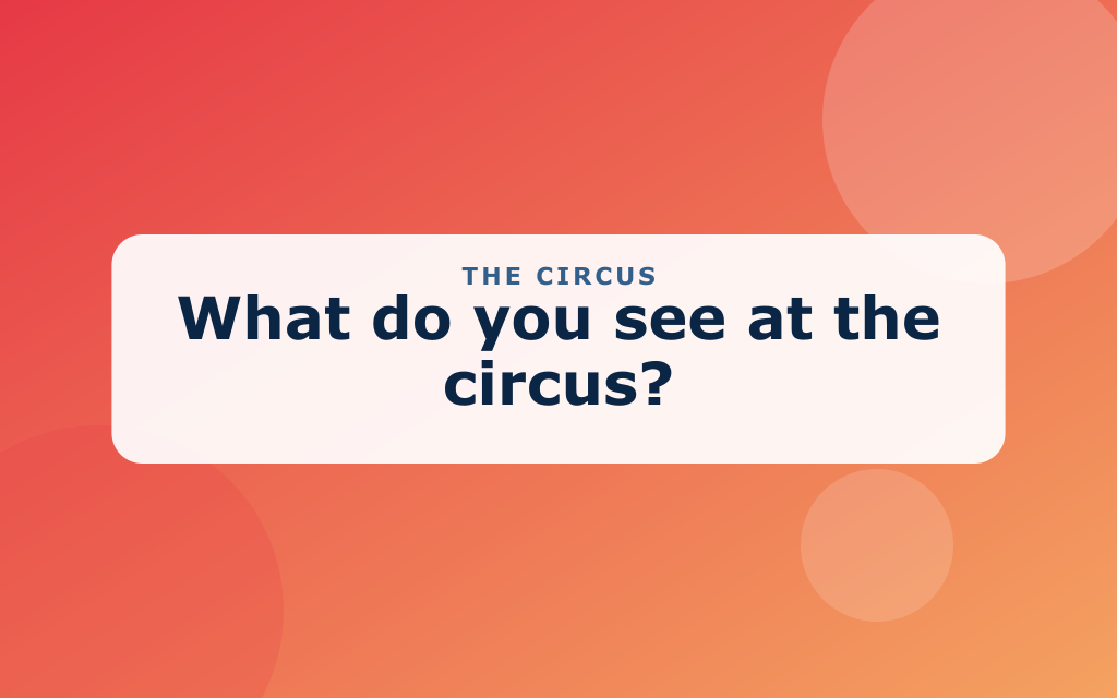 Cartoon circus with a big top tent, clown, acrobat, and elephant