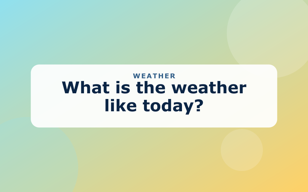 Cartoon weather scene with a sun, rain cloud, rainbow, and snowflake