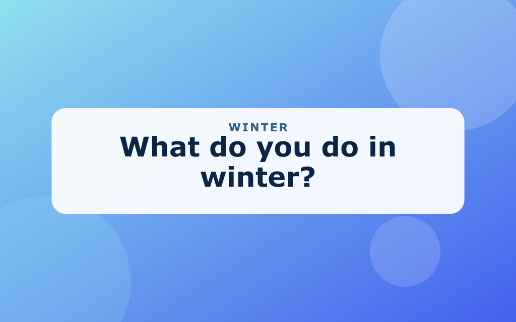 Cartoon winter scene with a snowman, snowflakes, a sled, and cocoa